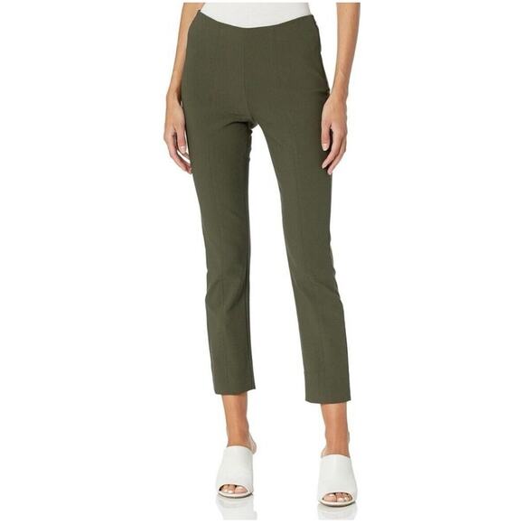 Vince Pants Womens Medium Green Front Seam Ponte Stretch Ankle Slit Side Zip - Picture 1 of 14